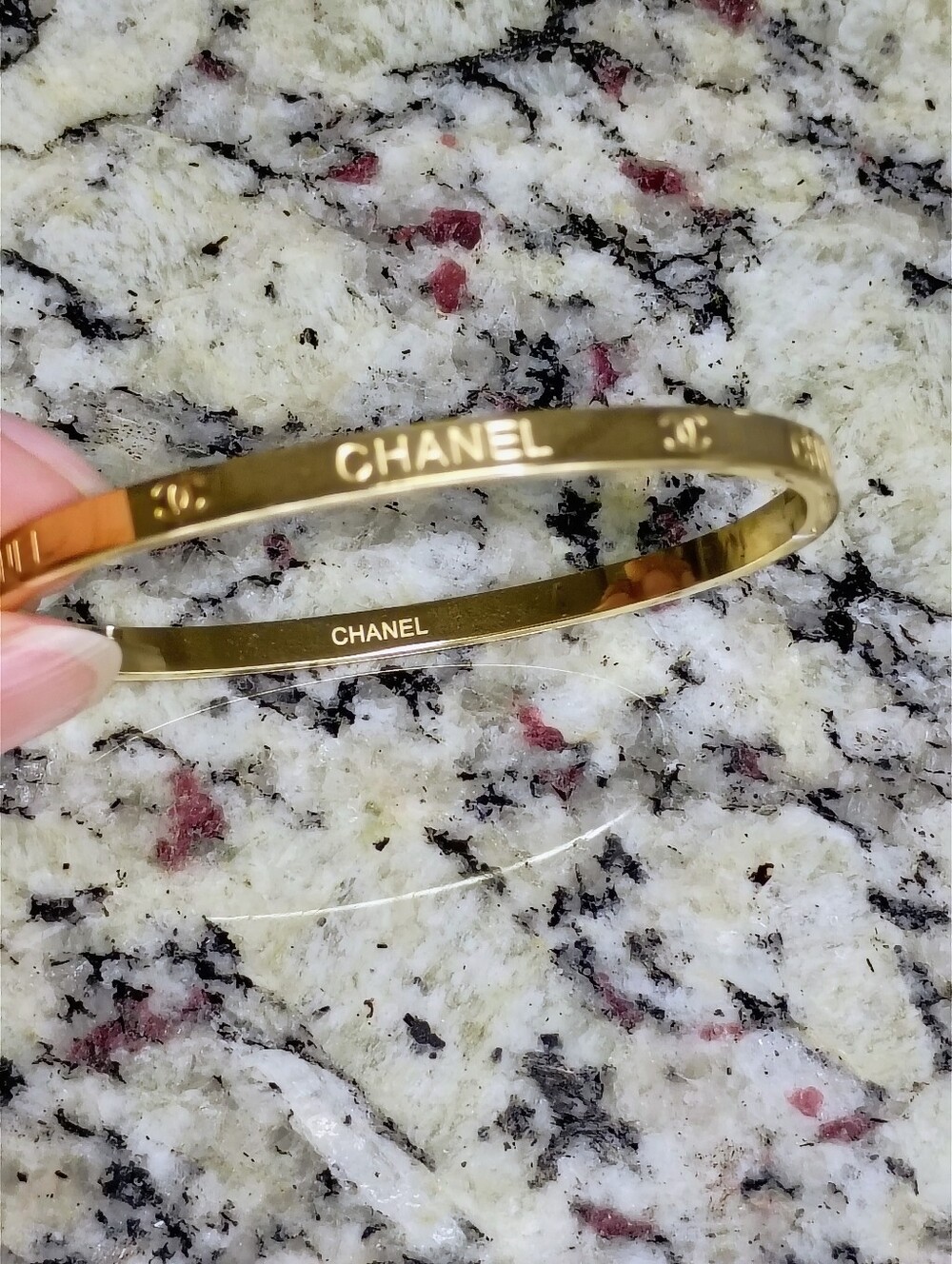 New Gold Tone Logo Engraved Slim Bangle Bracelet